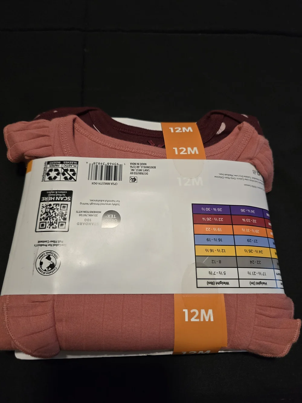 Members Mark Organic Cotton Bodysuits 4-Pack Floral Pink Baby Girls Size 12M NWT